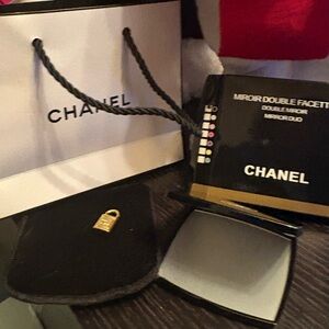 Chanel New Black Double Mirror with Bag & Mini Lock Zipper Pull